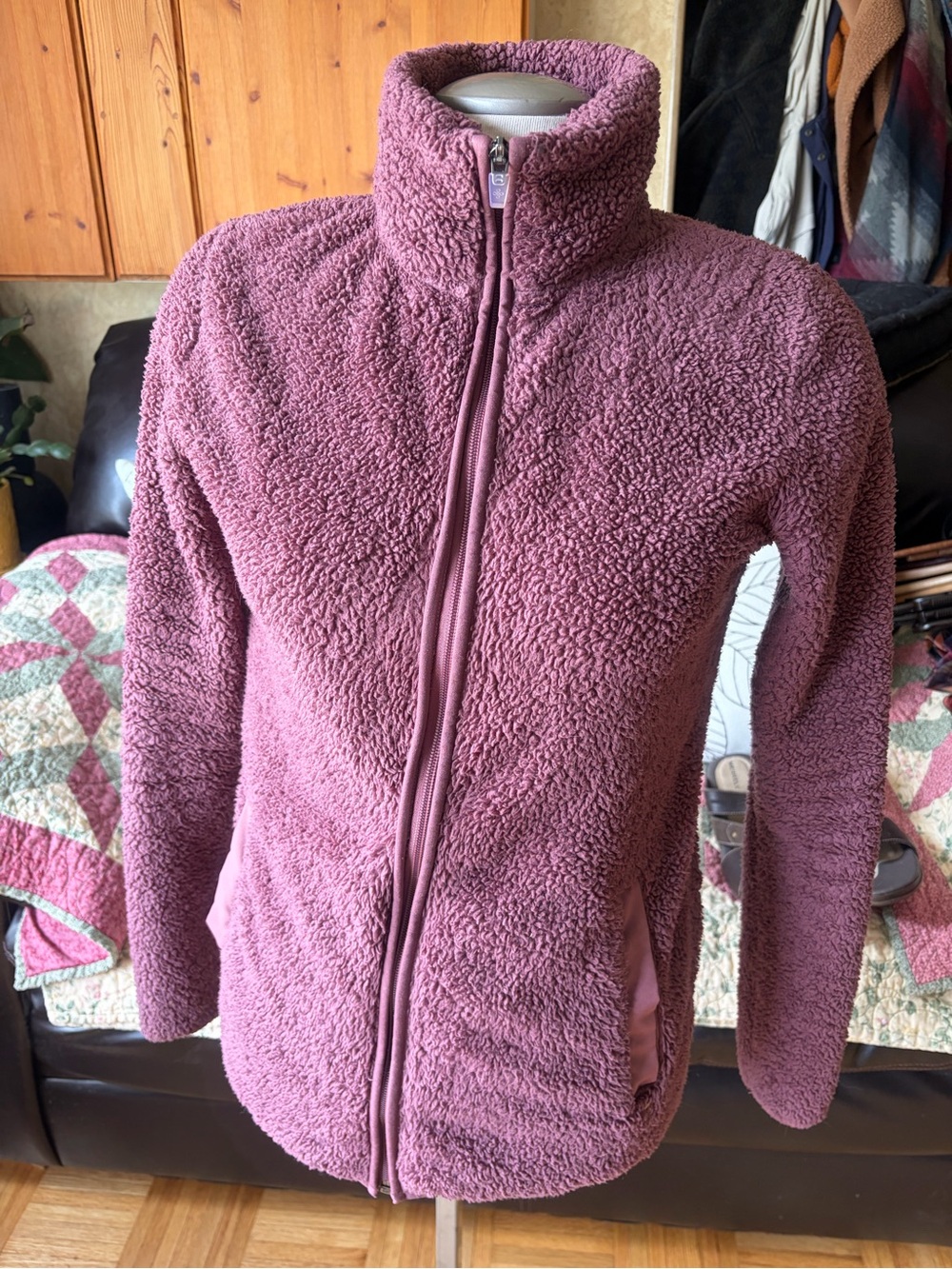 Shambhala Full-zip Sherpa Fleece High Collar Teddy Jacket Mauve Size Small